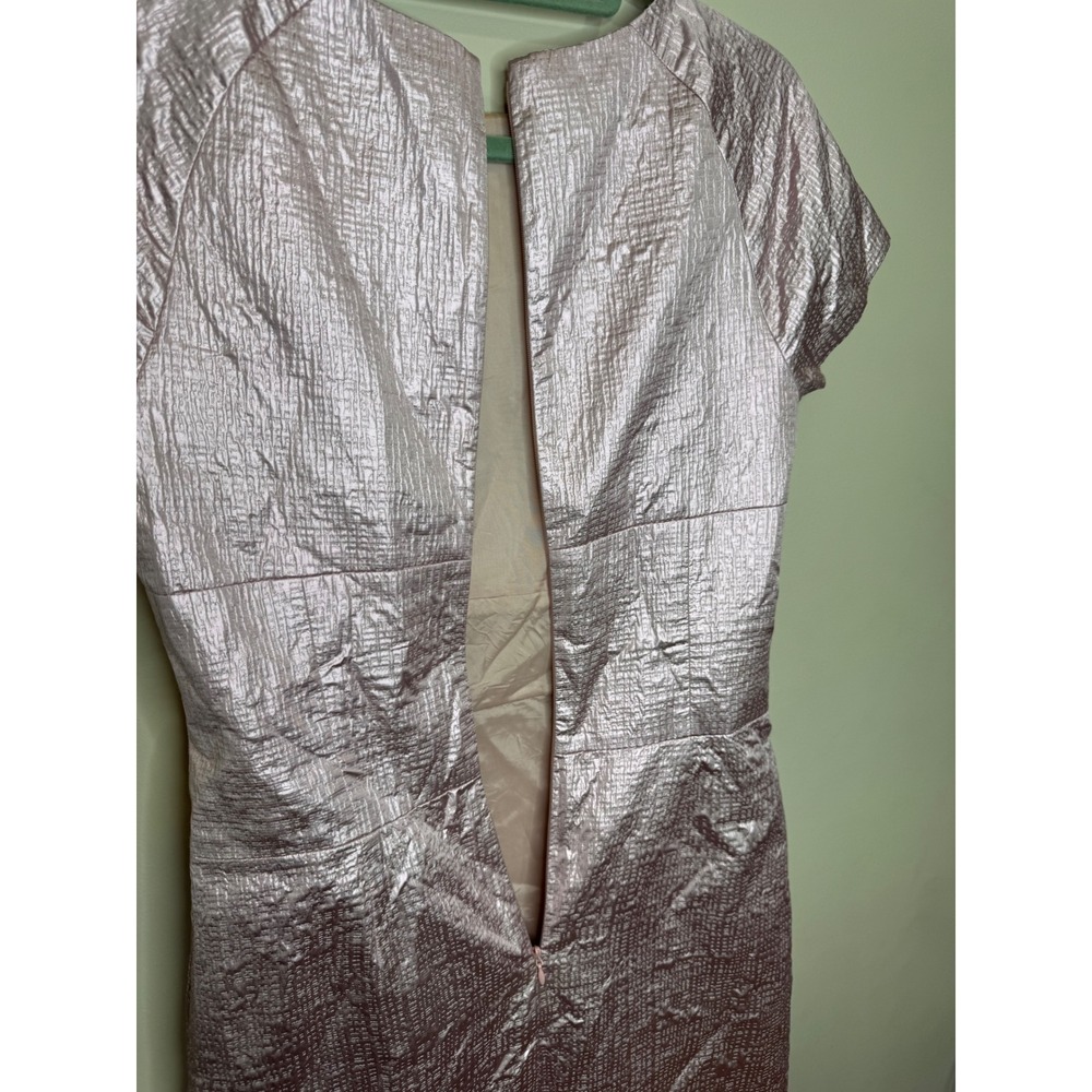 Tibi Pink Metallic Jacquard Mini Dress Short Sleeve sz 4 - Picture 6 of 7